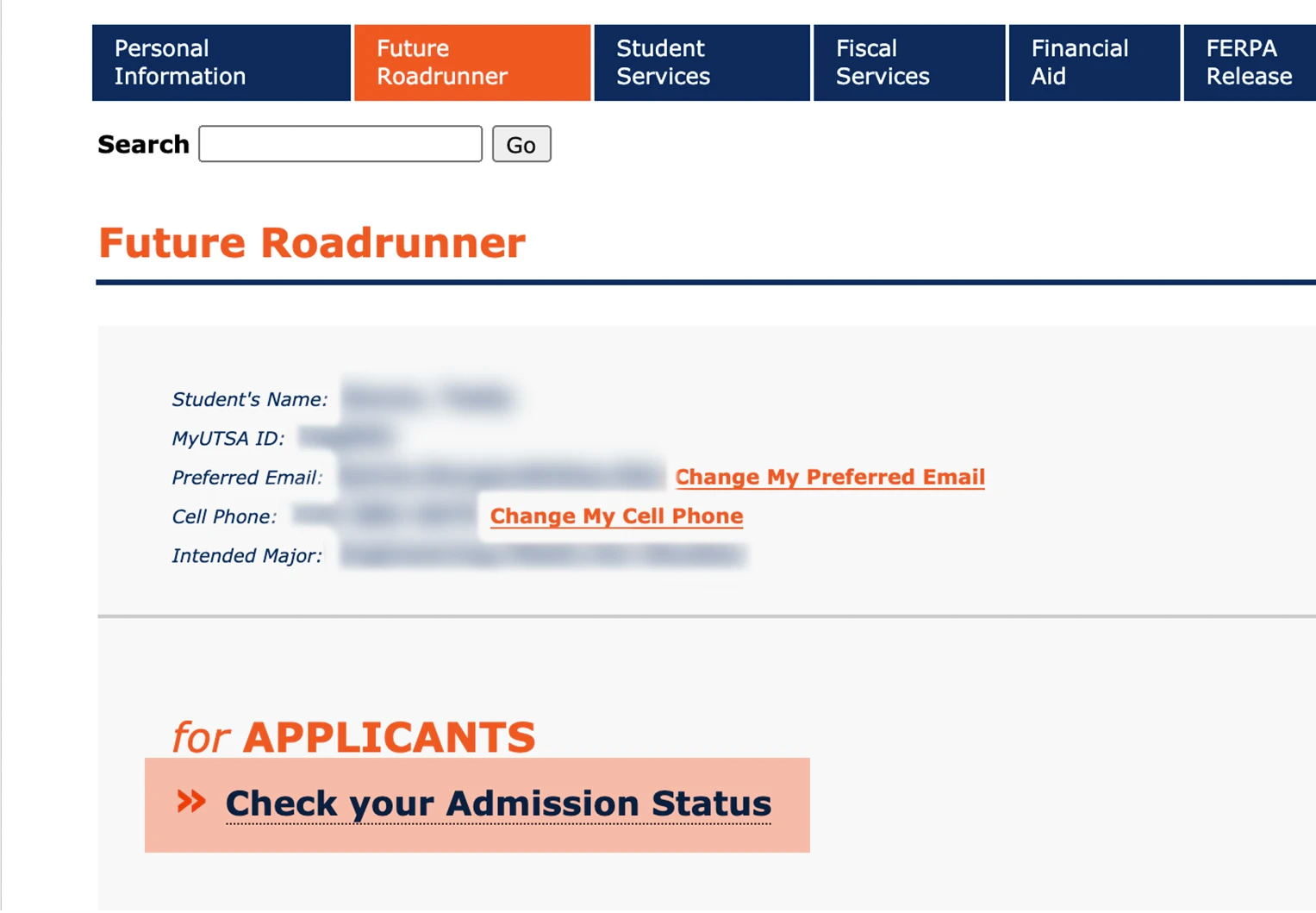 Select Check Your Admission Status