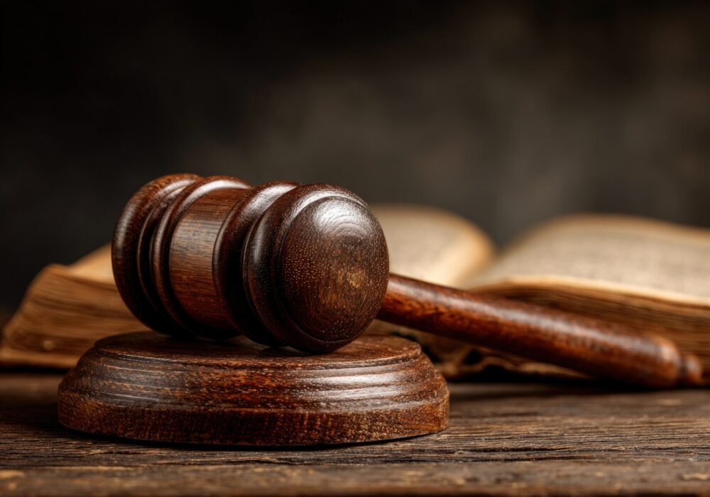 Gavel and book on a table