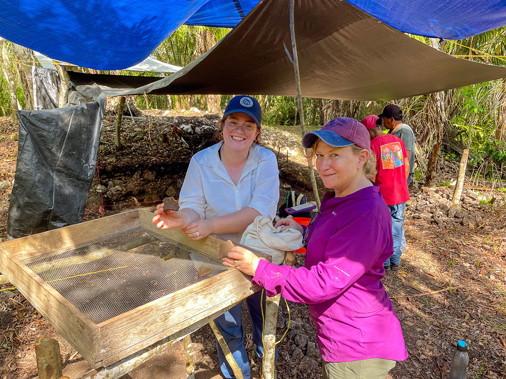 Anthropology students on an active site.