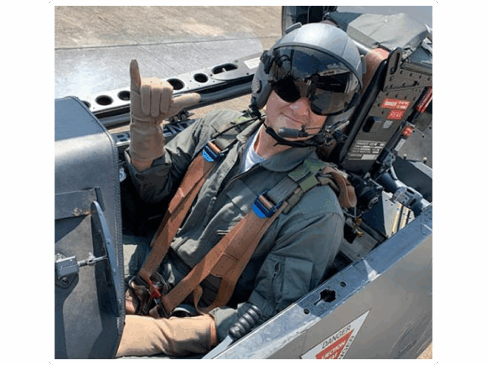 Connor Griffin in the cockpit of a fighter jet