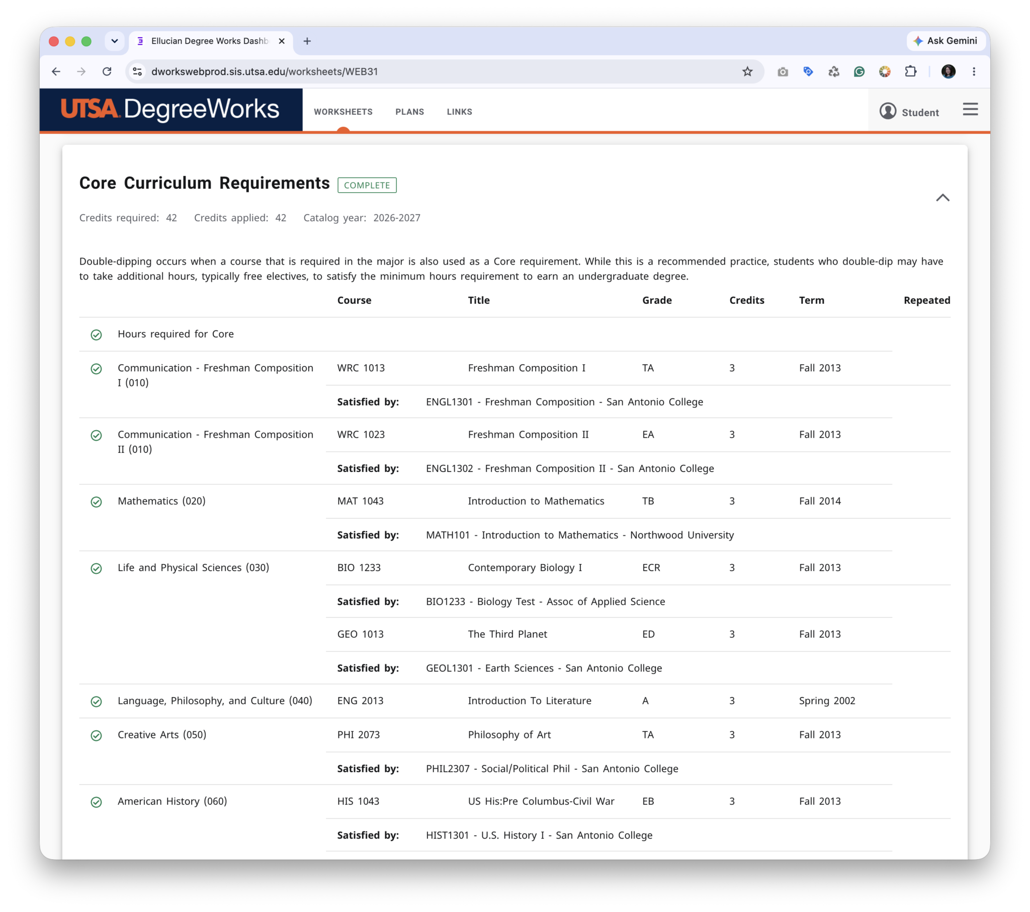 Screenshot of DegreeWorks