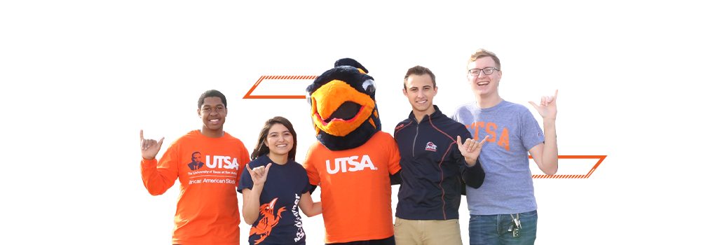 UTSA students with Rowdy mascot
