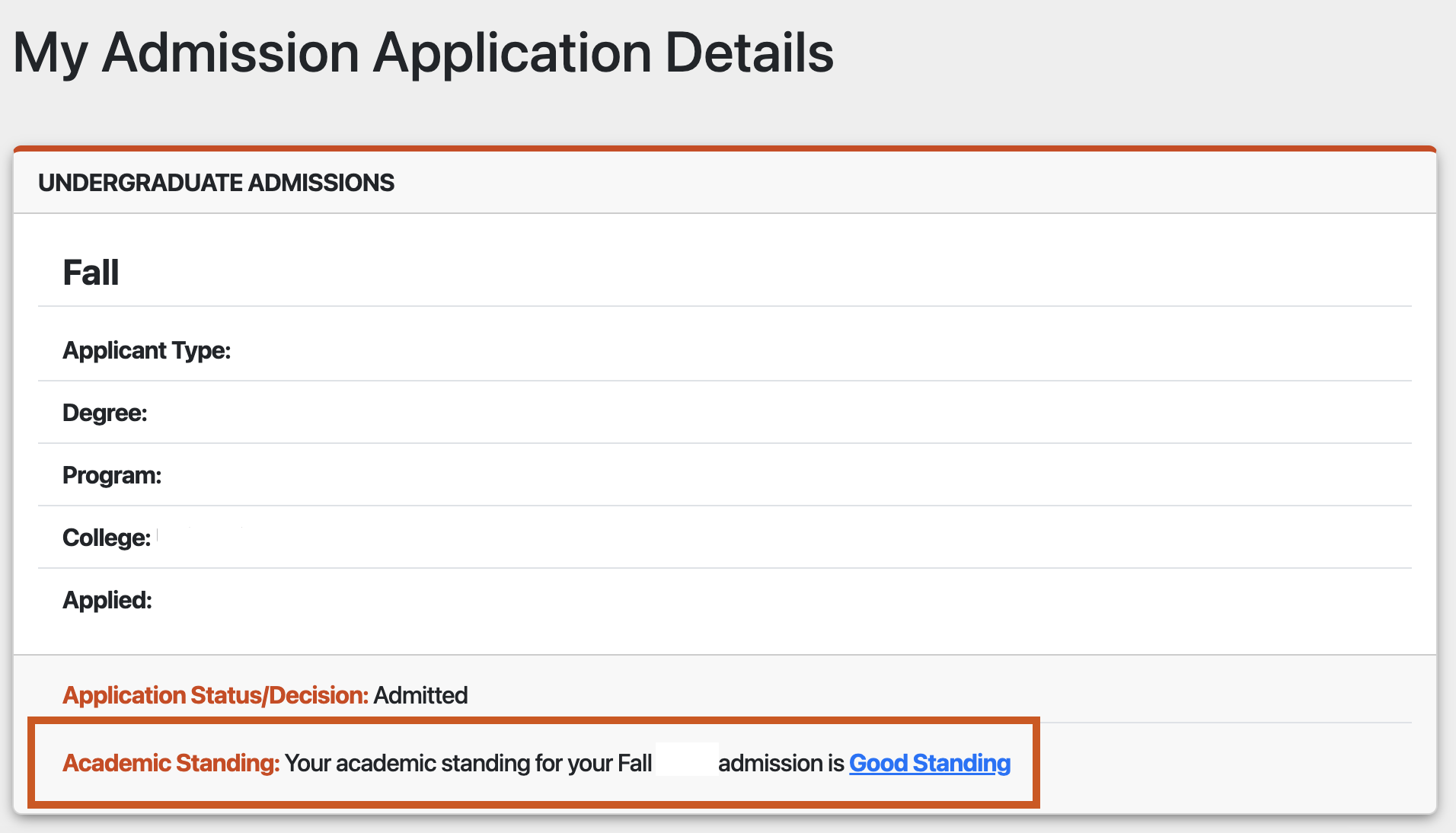 myUTSA Admissions portal