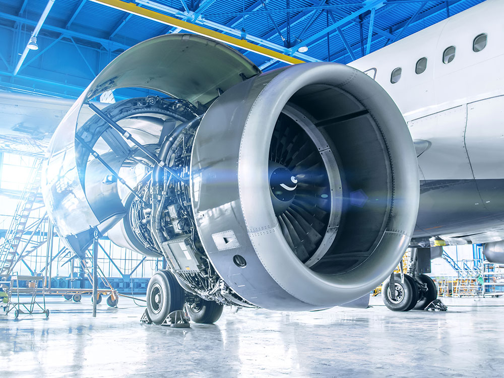 Aircraft in maintenance.