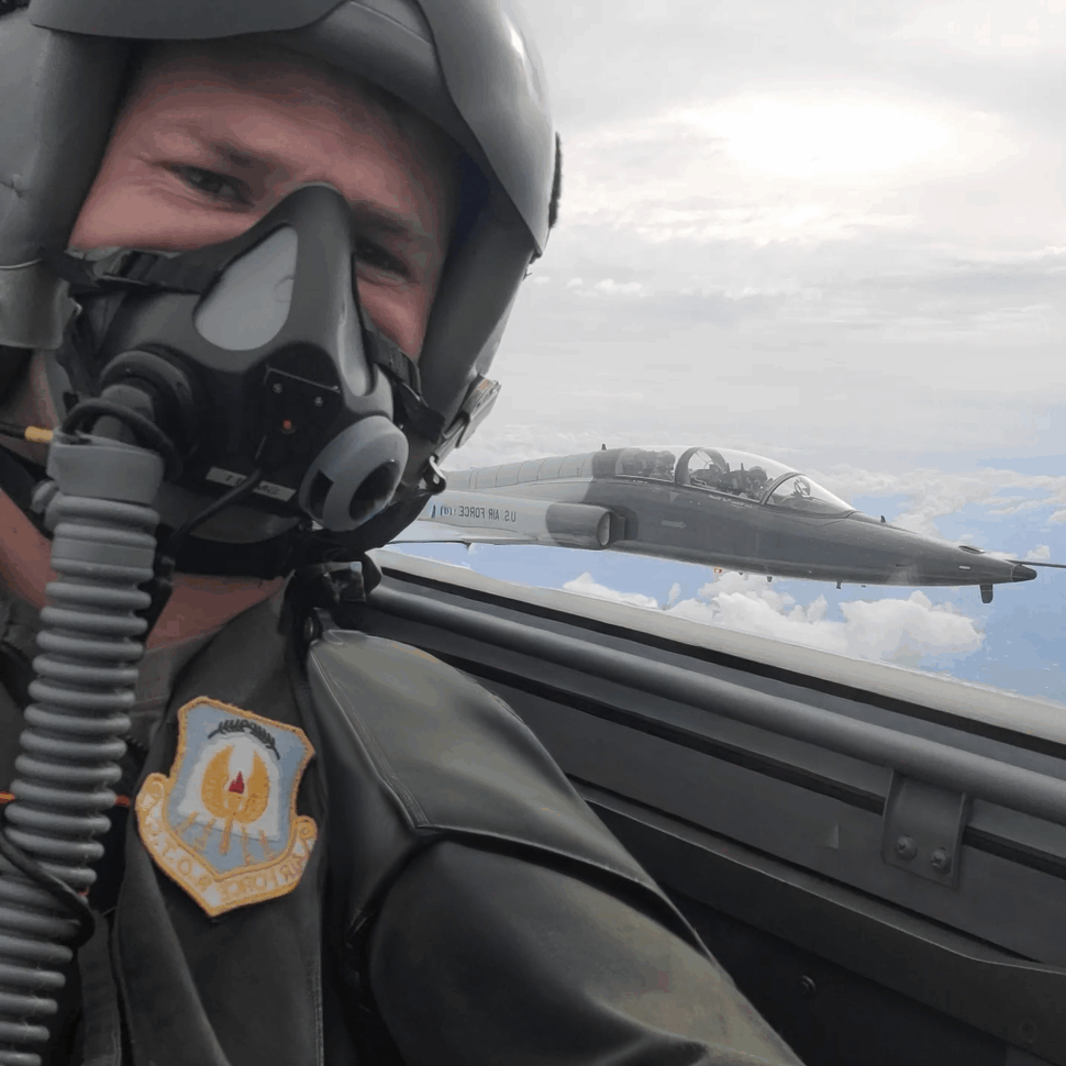 Connor Griffin in a fighter jet cockpit