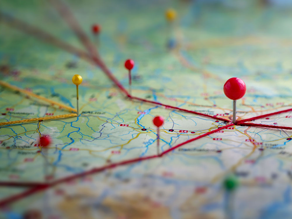 Map with location pins.