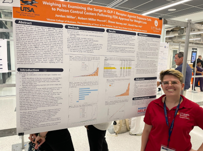 Jordan Miller with her research presentation at Los Datos Conference