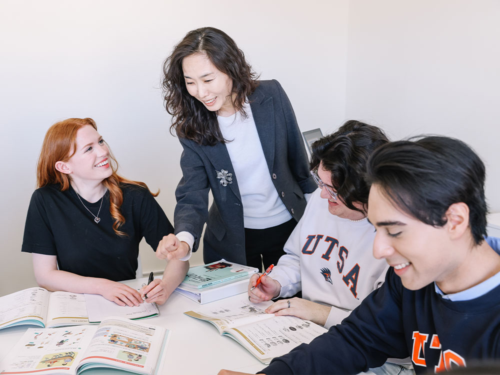 Modern language professor and students