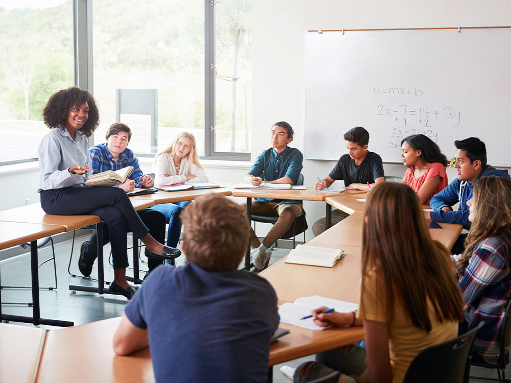 College math teacher conducting class