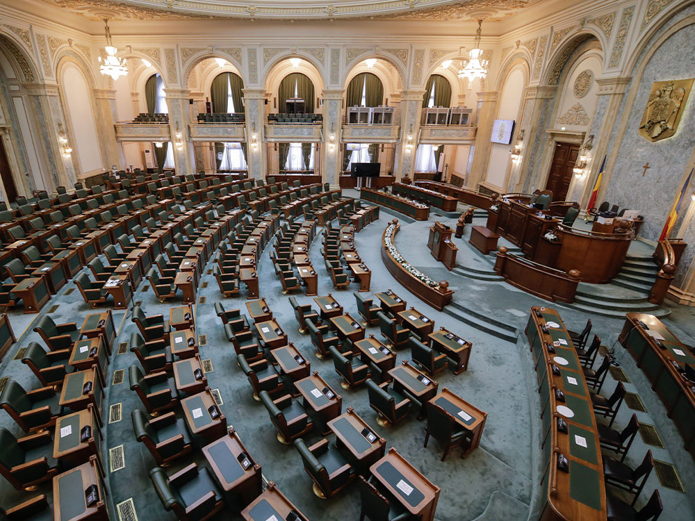 Aerial view of a senate hall.