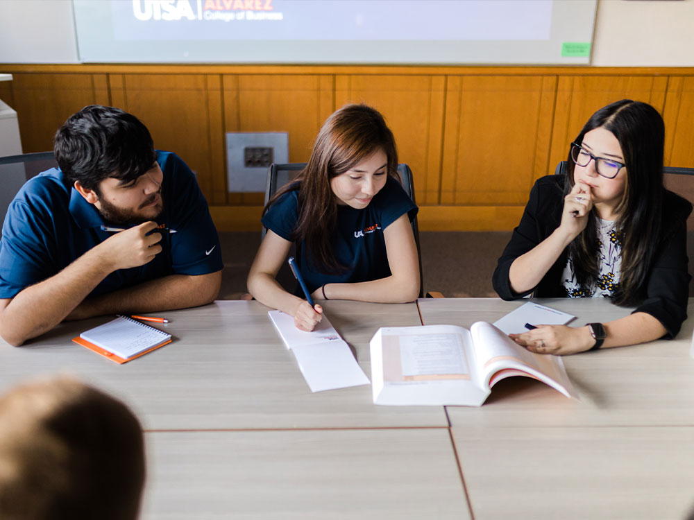 Business students working in a group setting.