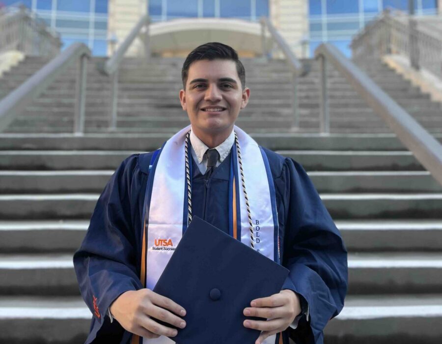 Anthony Quintero in graduation gown